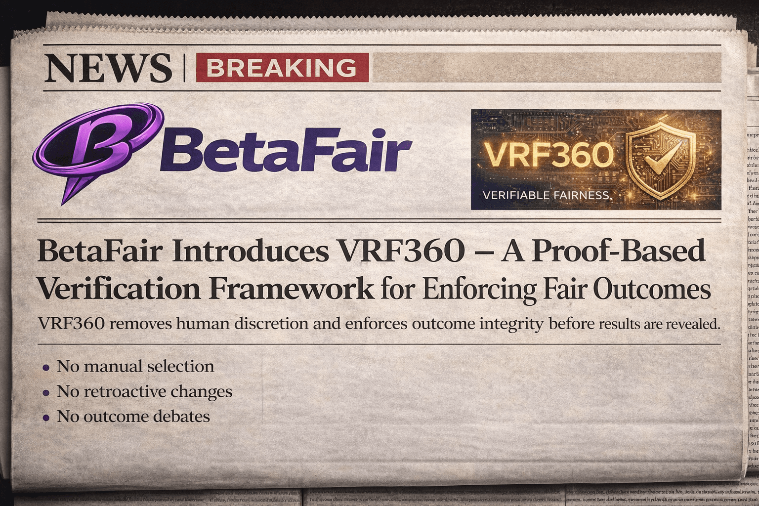BetaFair Introduces VRF360 A Proof-Based Verification Framework for Enforcing Fair Outcomes